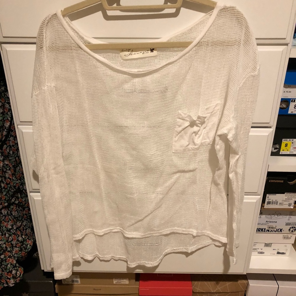 Vintage Havana Long Sleeve White Crocheted Top with pocket  Size: medium
